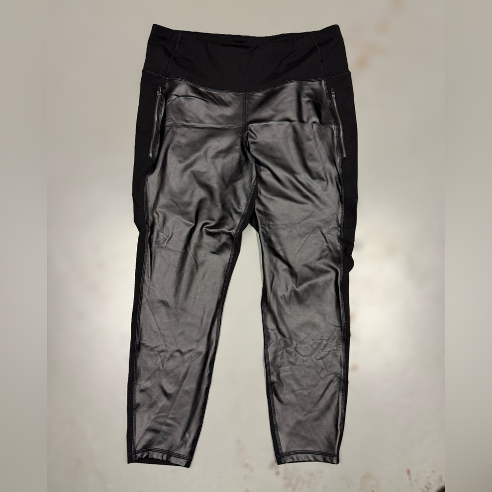 Old Navy Black Faux Front Leather Leggings with Zipper pockets